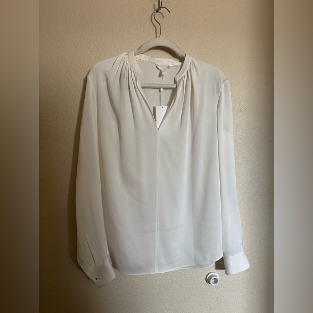 Hugo Boss Silk Pop Over Blouse Size 6 in Ivory Business Career Office NEW